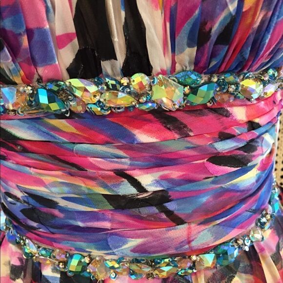 NWT La Femme 100% Silk Scarf Multi Coloured Layered Prom Dress Womens Sz 2/4 - Picture 5 of 16